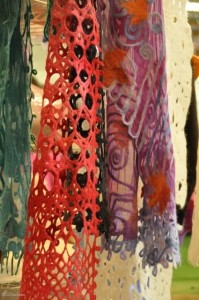 A selection of Scribble Lace scarves showcased what can be done with our 50/50 pencil roving. 
